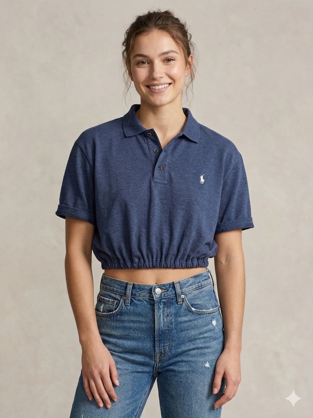 Ralph Lauren Cropped Polo Top in Heathered Blue